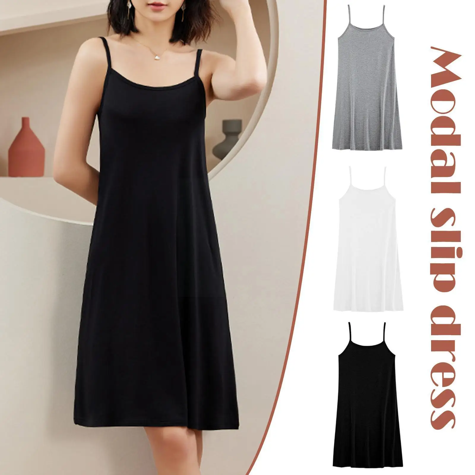 

Modal Full Slip Under Dress Long Underskirt Petticoats Summer Full Slips Dress For Women Soft Dress Camisoles Slips Inner P F4C7