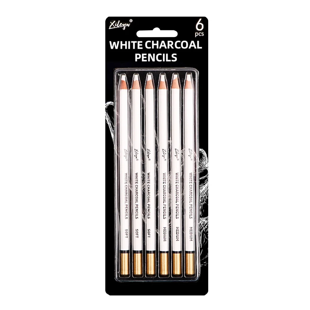 6 Pcs White Charcoal Sketch Highlight Pastel Pencils Shading Sticks Chalk Highlighter