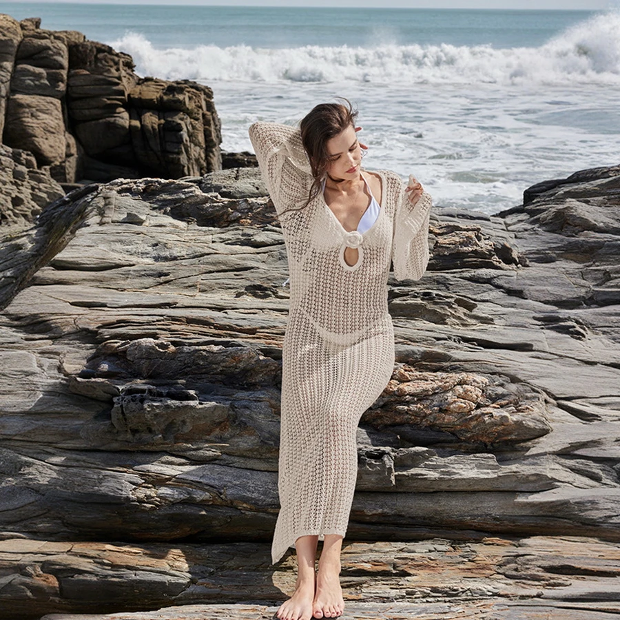 Para Praia-Robe de plage longue ajourée, sexy, cover-up pour les maillots de bain, vêtements de plage pour femmes, 2025