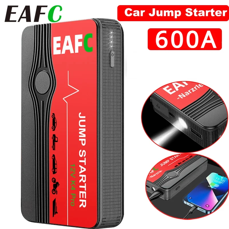 EAFC 600A Portable Car Jump Starter Car Battery Emergency Booster Charger 12V Power Bank with LED Emergency Start Device