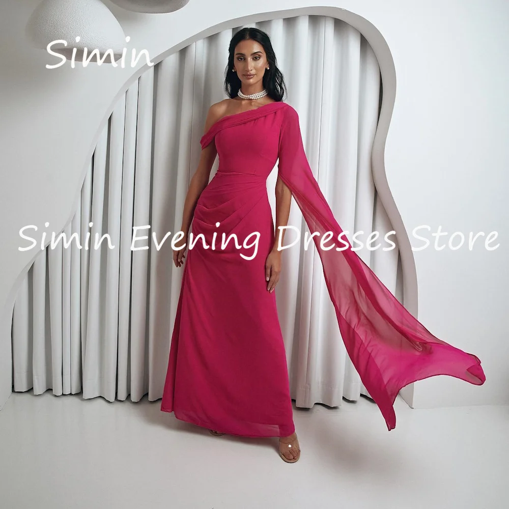 

Simin Chiffon A-line One-shoulder Ruffle Formal Prom Gown Ankle-length Arab Evening Elegant Party dresses for women 2023