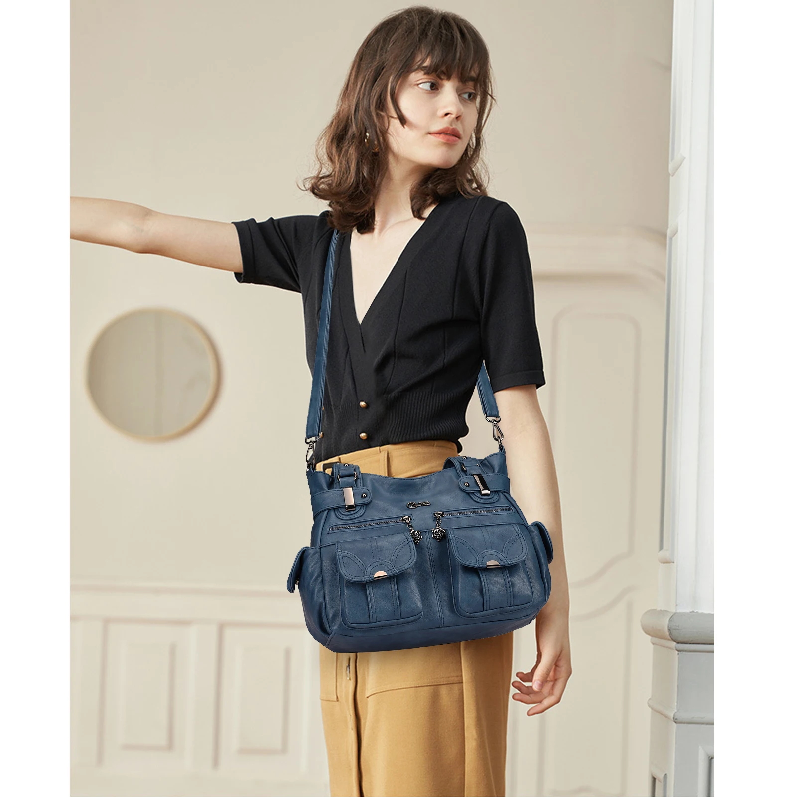 KL928 PU Leather Women Shoulder Bag Luxury Designer Tote Handbags Messenger Crossbody Bags Women\'s Large Capacity Shoulder Purse