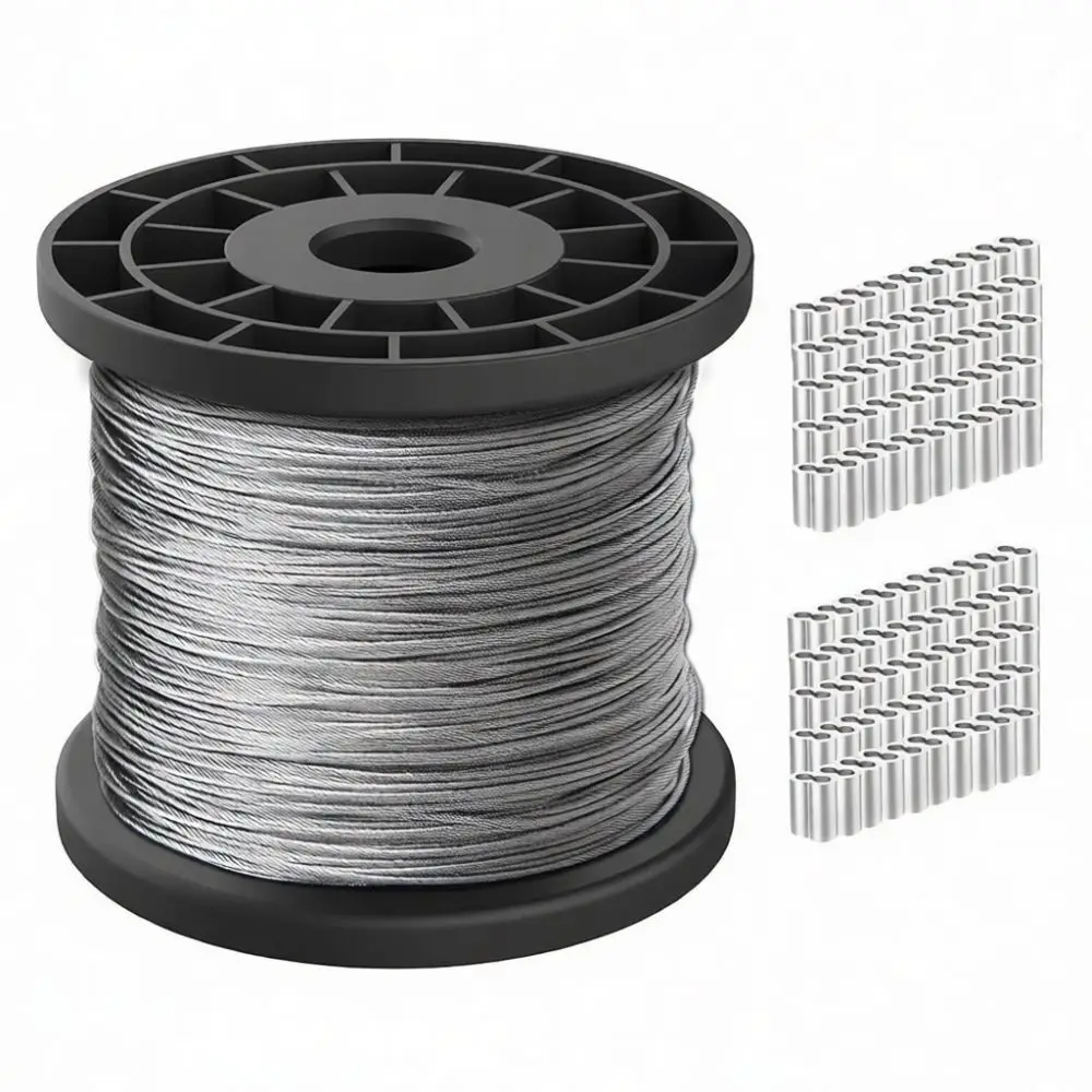 Durable 304 Stainless Steel Wire Rope With Aluminum Sleeves Thimbles Flexible Lifting Cable Industrial Material Handling