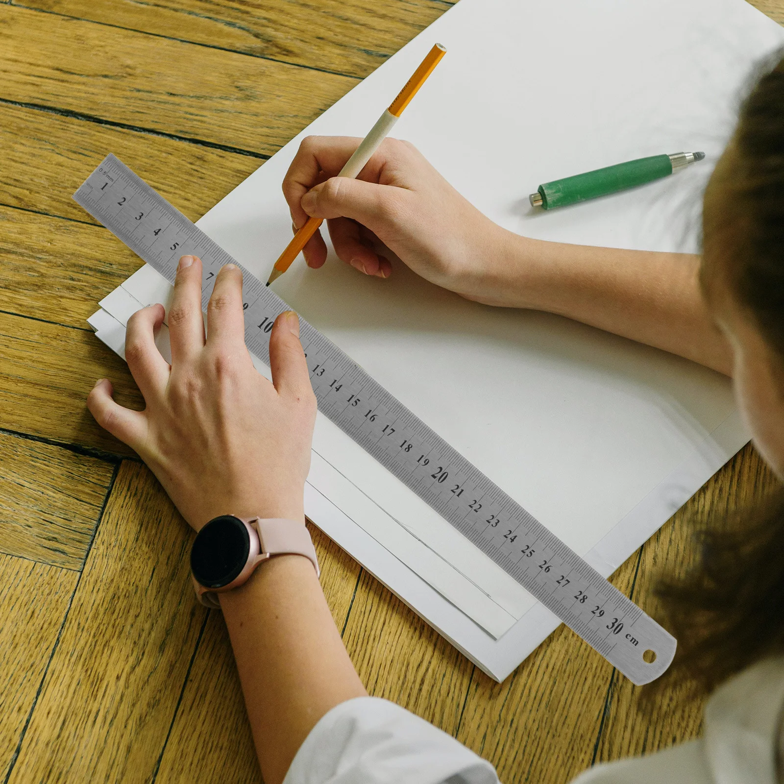 

2pcs Double-Sided Scale Steel Straight Ruler 30Cm Precision Measuring Tool For Architecture Engineering Math Student Stationery