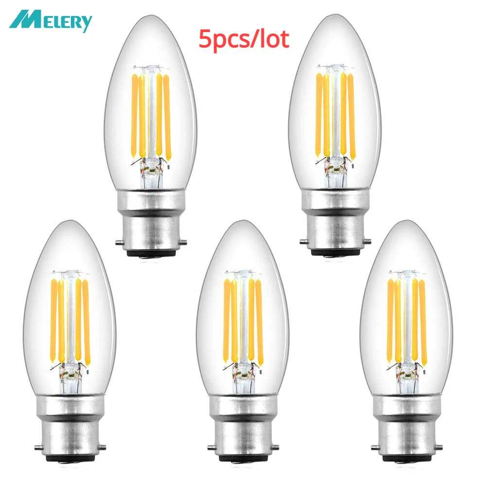 

B22 LED Candle Filament Light Bulb 4W C35 Not Dimmable Bayonet Vintage Edison Warm White 2700K Cold 6500K Equal 40W Incandescent