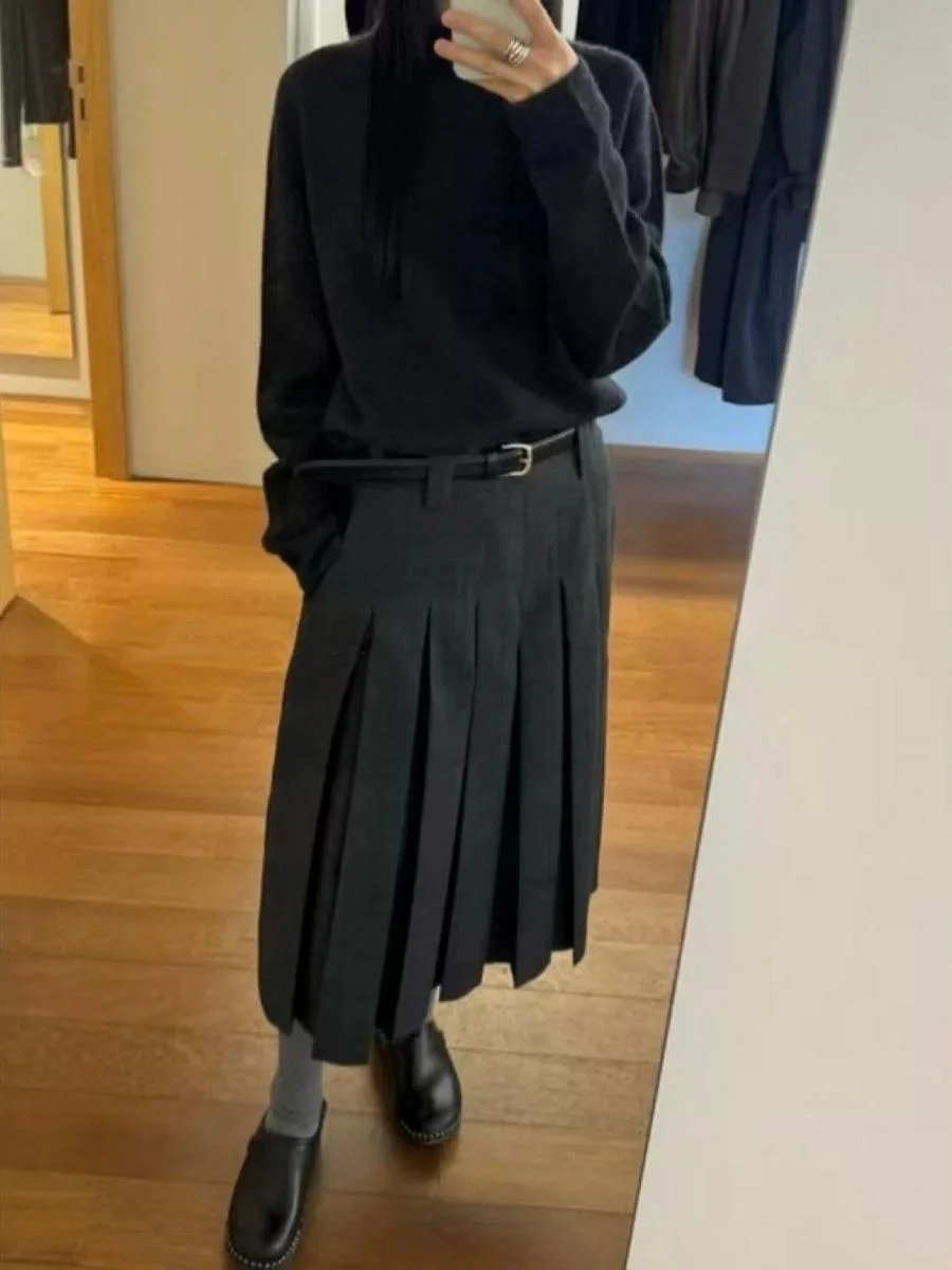 

High Waist A-Line Midi Skirt Women's Slimming Drapey Commute Versatile f-length Skirt Casual Silk Material