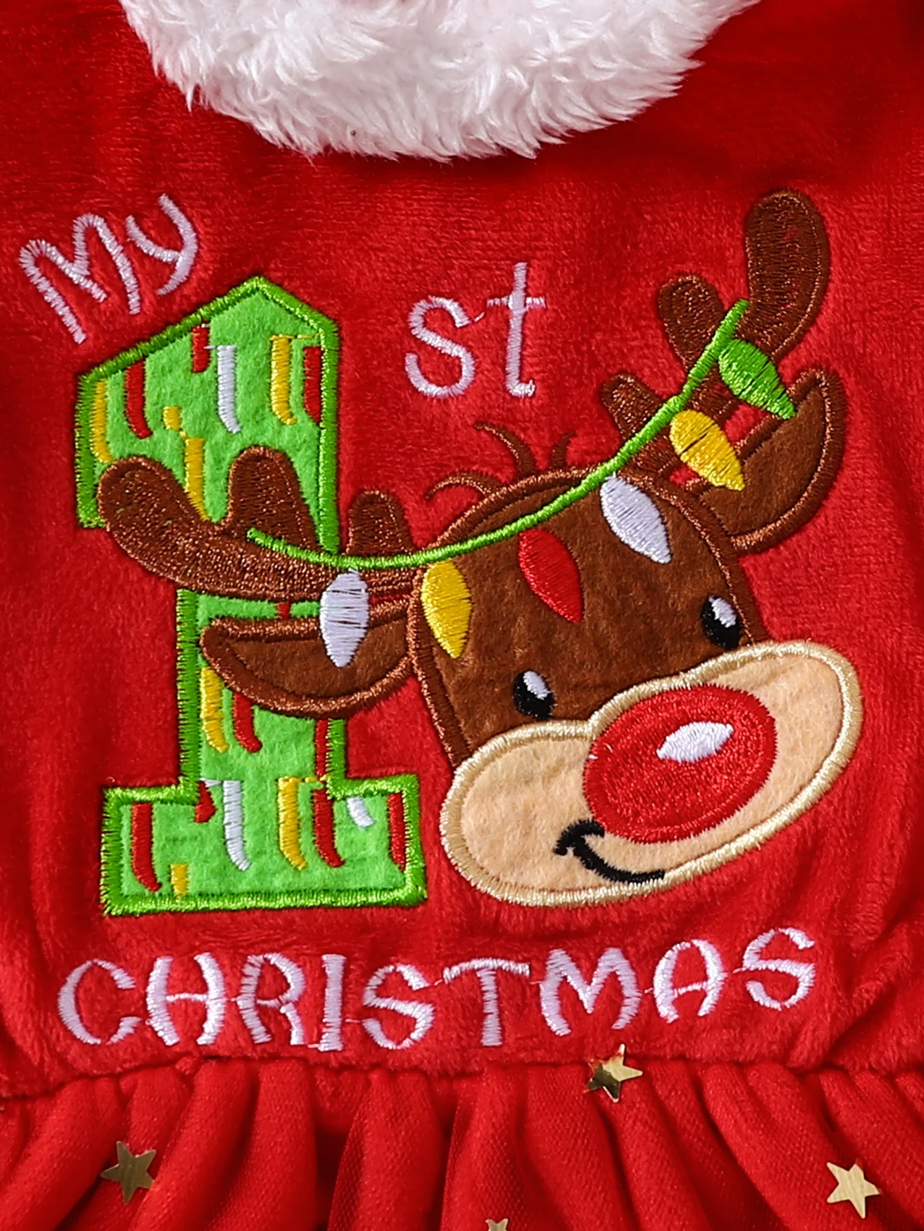 عيد الميلاد طفلة لطيف الجلد المدبوغ خياطة شبكة فستان الأميرة، طفلة طويلة الأكمام الأيائل خياطة نجوم فستان شبكي زي الحفلات