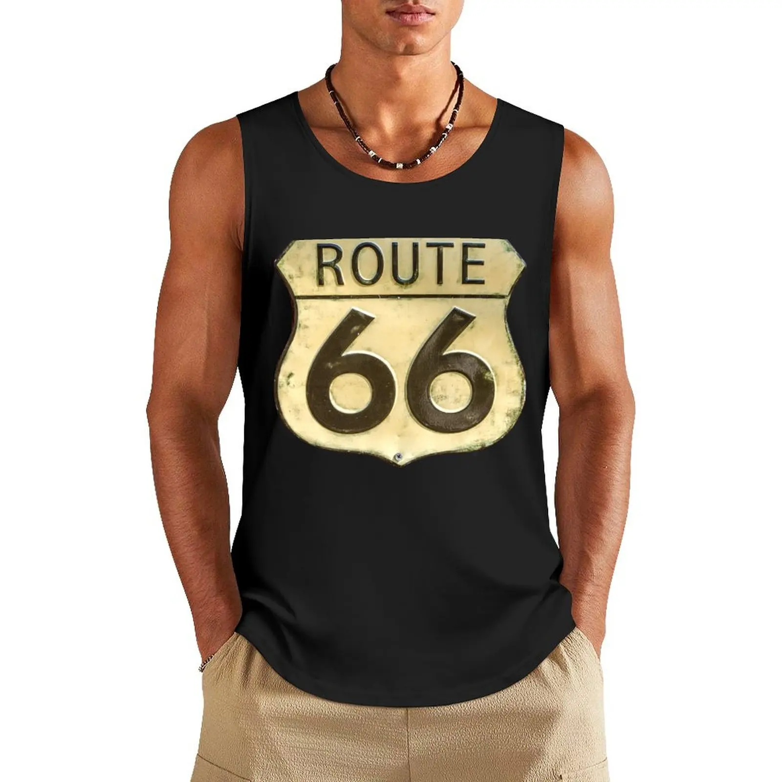 Historic US Route 66 Sign Tank Top Men's t shirt Men's gym t-shirt Male vest t-shirt gym man