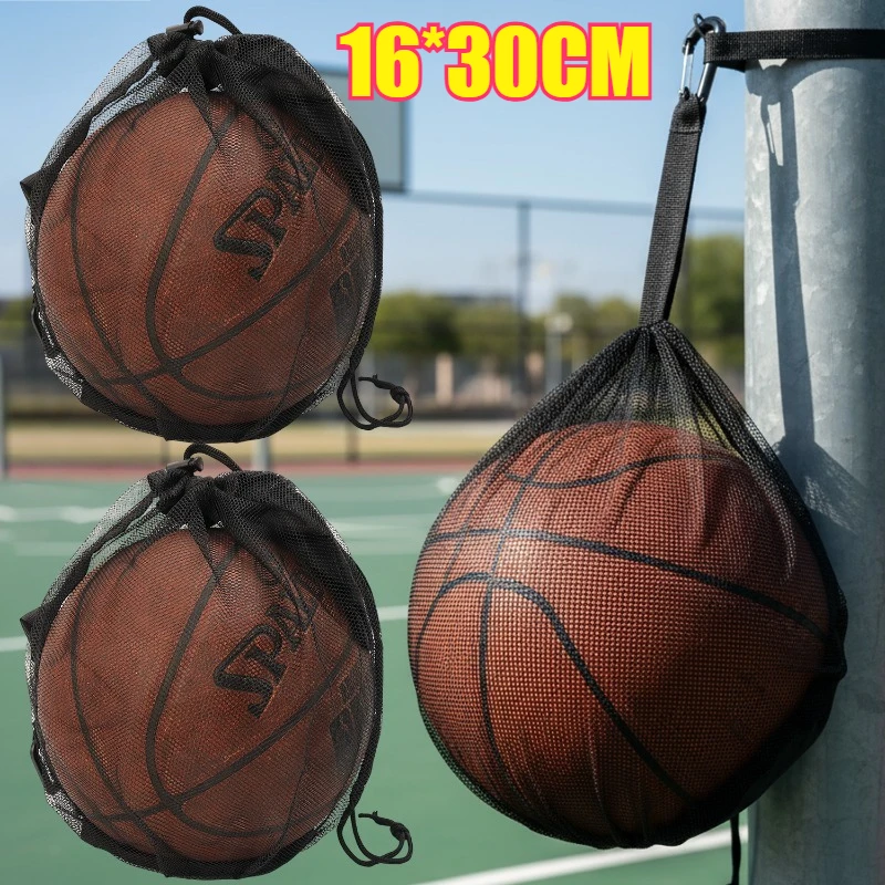 Basketball Storage Bag Mesh Sports Equipment Organizer with Hanging Hook Inner Pocket Soccer Volleyball Ball Portable Carry Bag