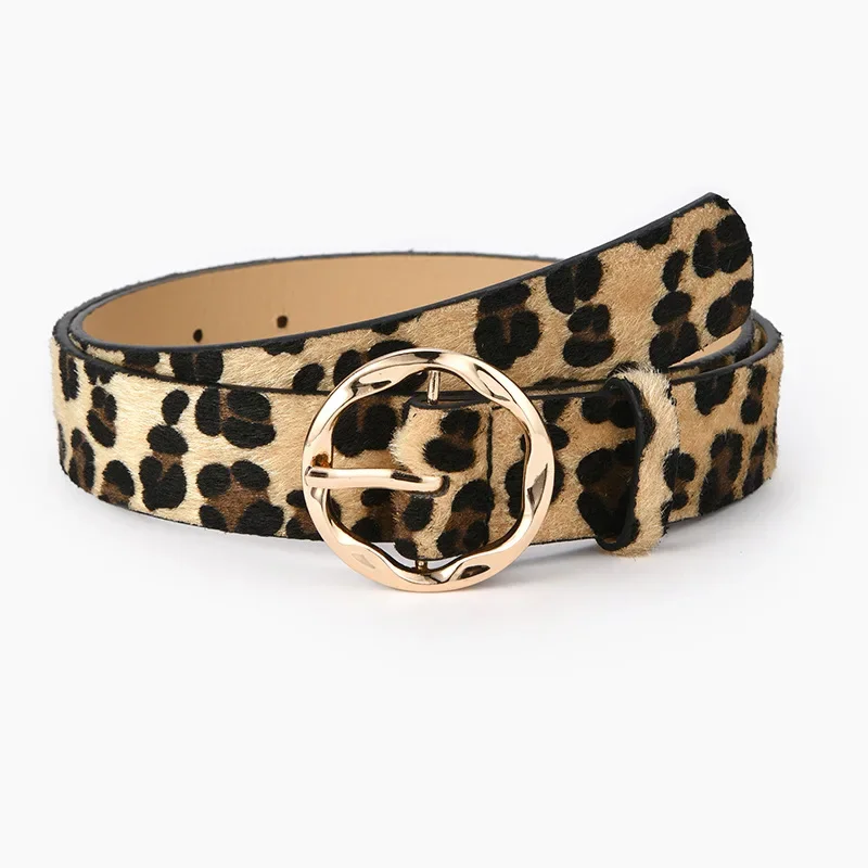 

2023 New Women Leopard Snake Zebra Pattern Snakeskin Cos Skin Cricle Pin Golden Buckle Belts for Dress Jeans Suits