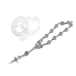 QIGO Retro Metal Saint Benedict Rosary Bracelets Cross Pendant Catholic Jewelry With Box