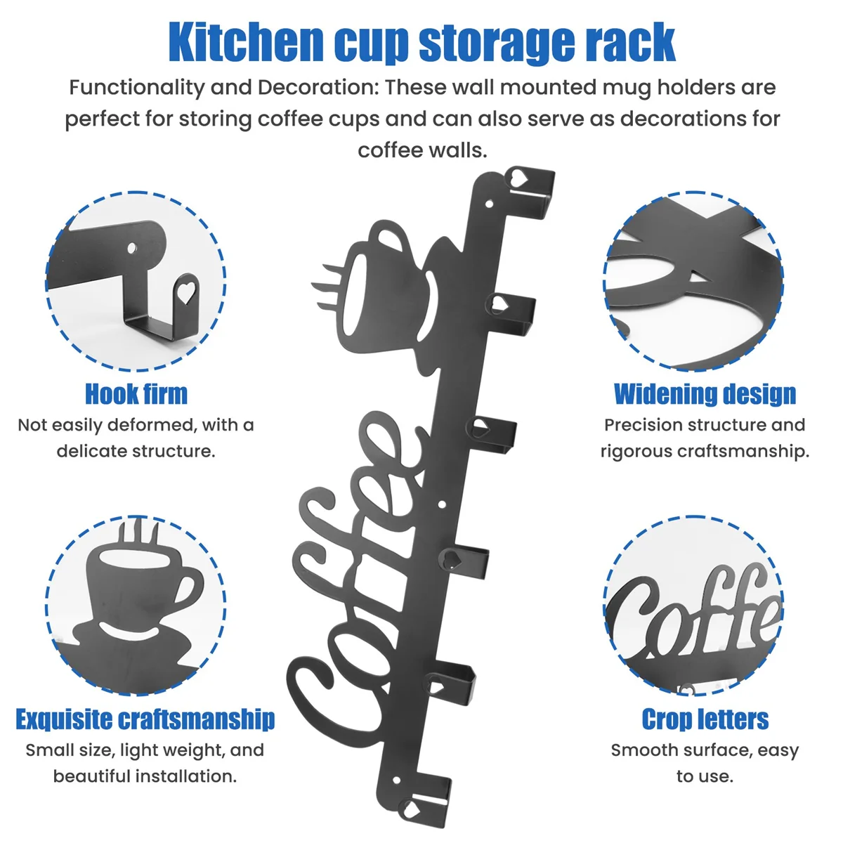 Koffiemokhouder Aan De Muur Gemonteerd, Koffiebar Decor Bord, Koffie Cup Rack Hold, Koffiebord Mok Hanger, Koffie Mok Rack