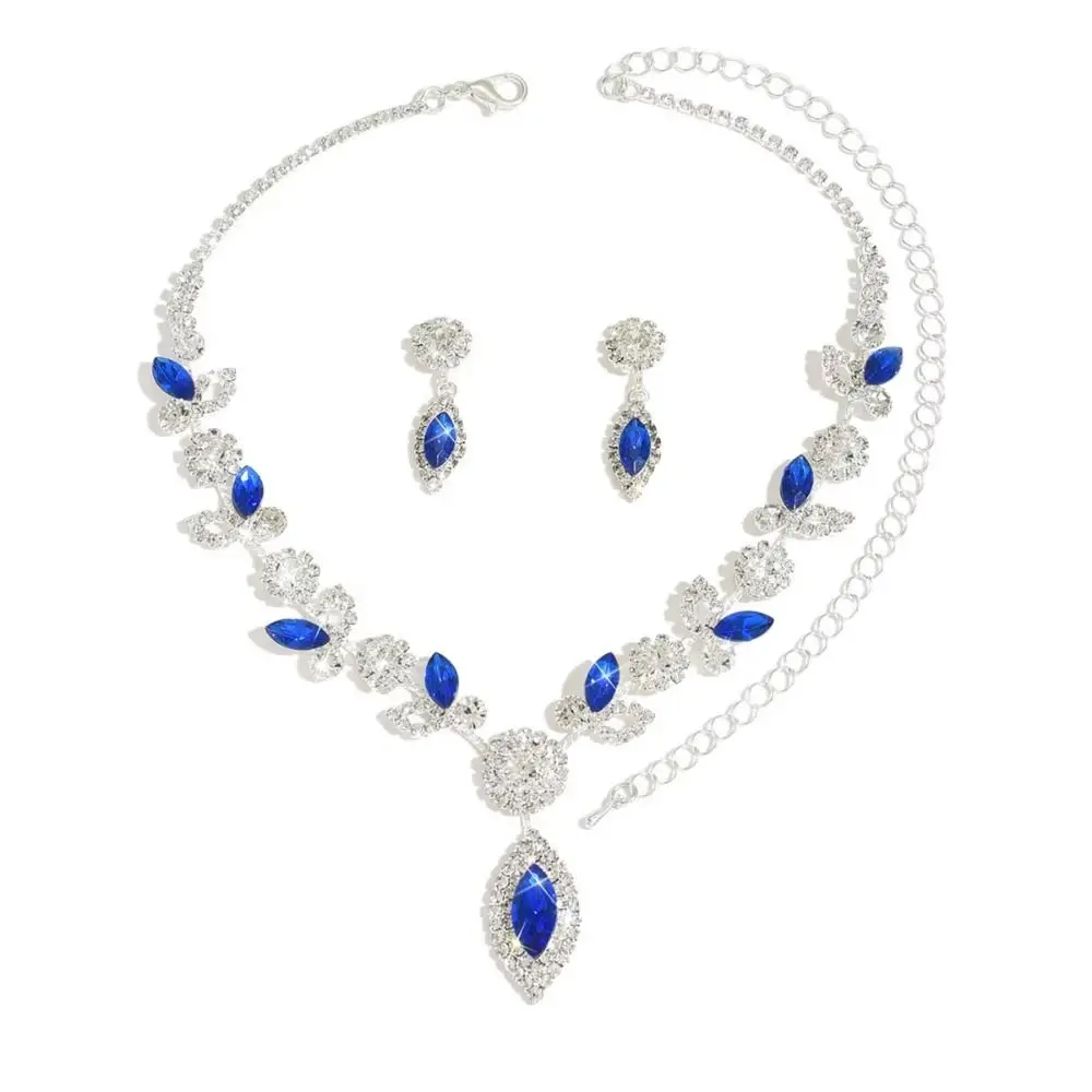 クリスタルネックレスイヤリング 3 点セット菱形フリンジ鎖骨チェーン気質誇張された高級ラインストーンジュエリー