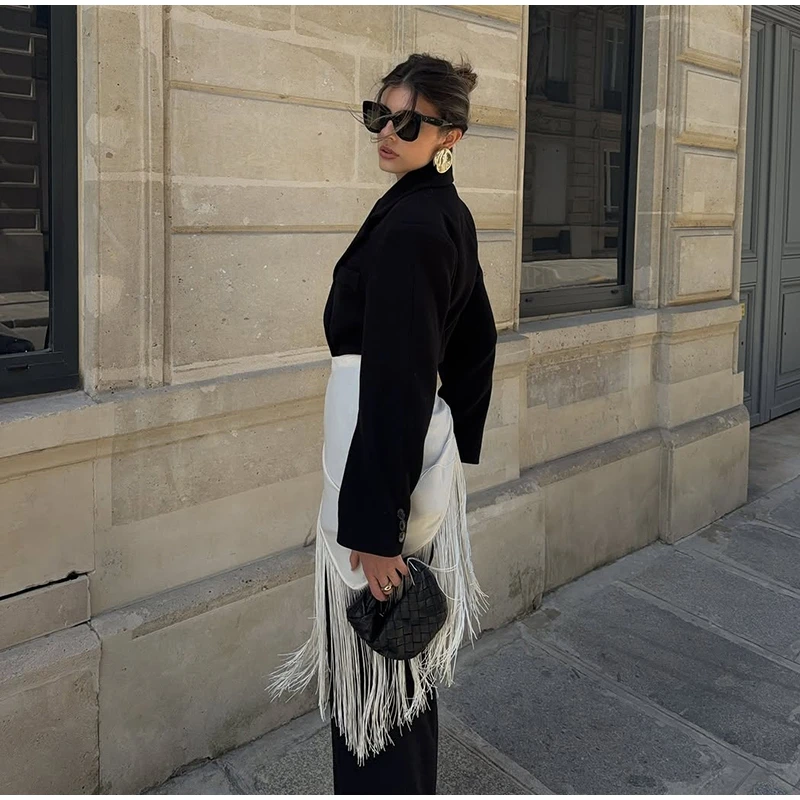 Fringe Wrap Skirt Solid Tie Waist Boho Style Elegant Women Fashion All-match Mini Skirts 2026 Party Chic Casual Vacation Outfit