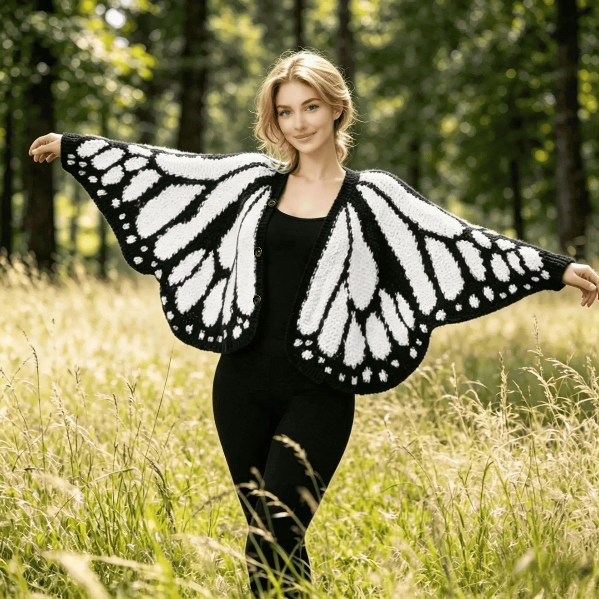 Butterfly Wing Wrap V Neck Single Breasted Oversized Batwing Sleeve Color Block Outerwear Women Novelty Shrug Cardigan 260702