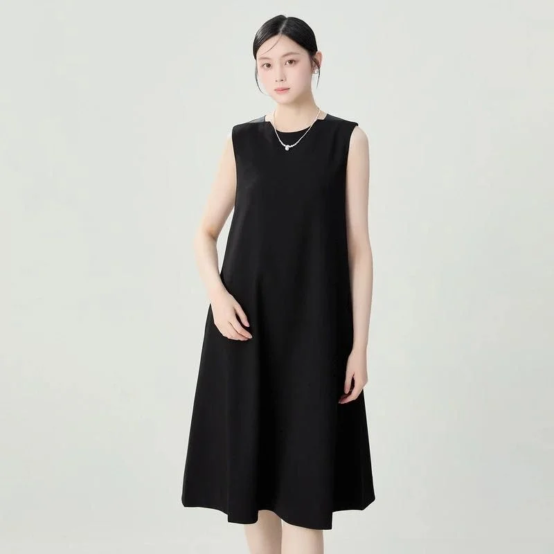 

Ele Loose Fitting Svel round Ne Midi Dr Women's Little Bla Dr Sli A-Line Skirt Single Piece Spring 2025