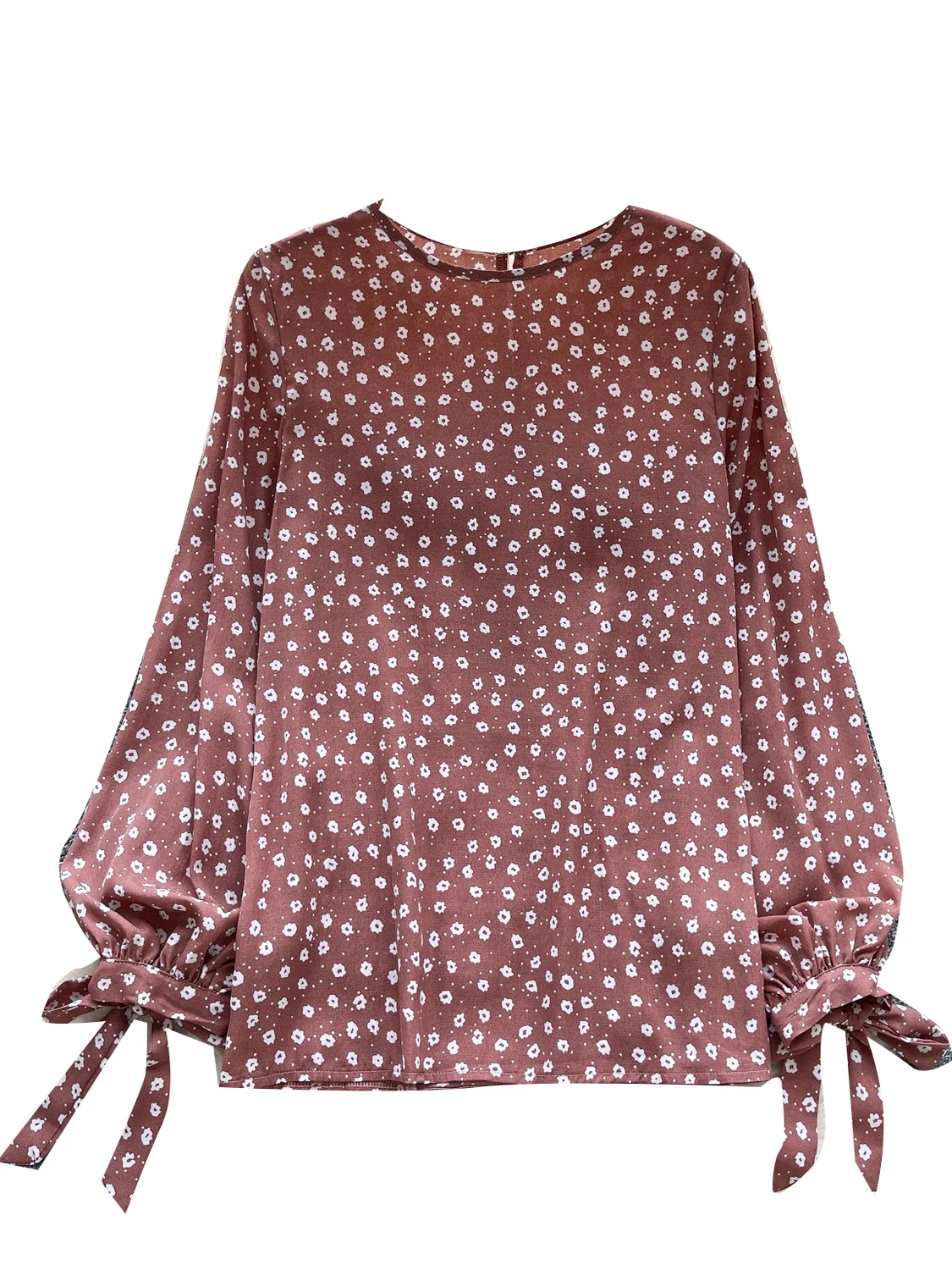 Csa de chiffon com estampa floral retrô fena solta manga crida emaecimento versátil estilo de deslocamento na mod...