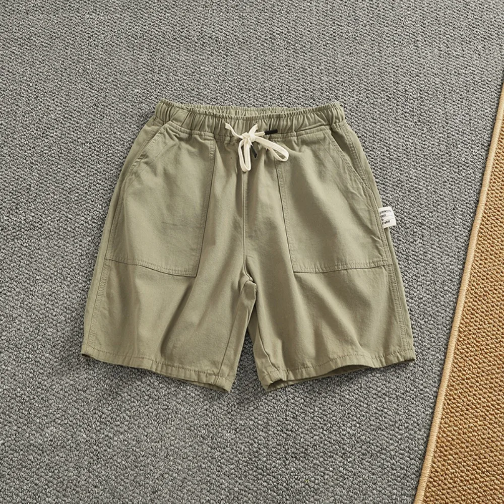 

Рабочие шорты с эластичной резинкой на талии, мужские летние спортивные брюки среднего размера из чистого хлопка в стиле ретро с гранулами