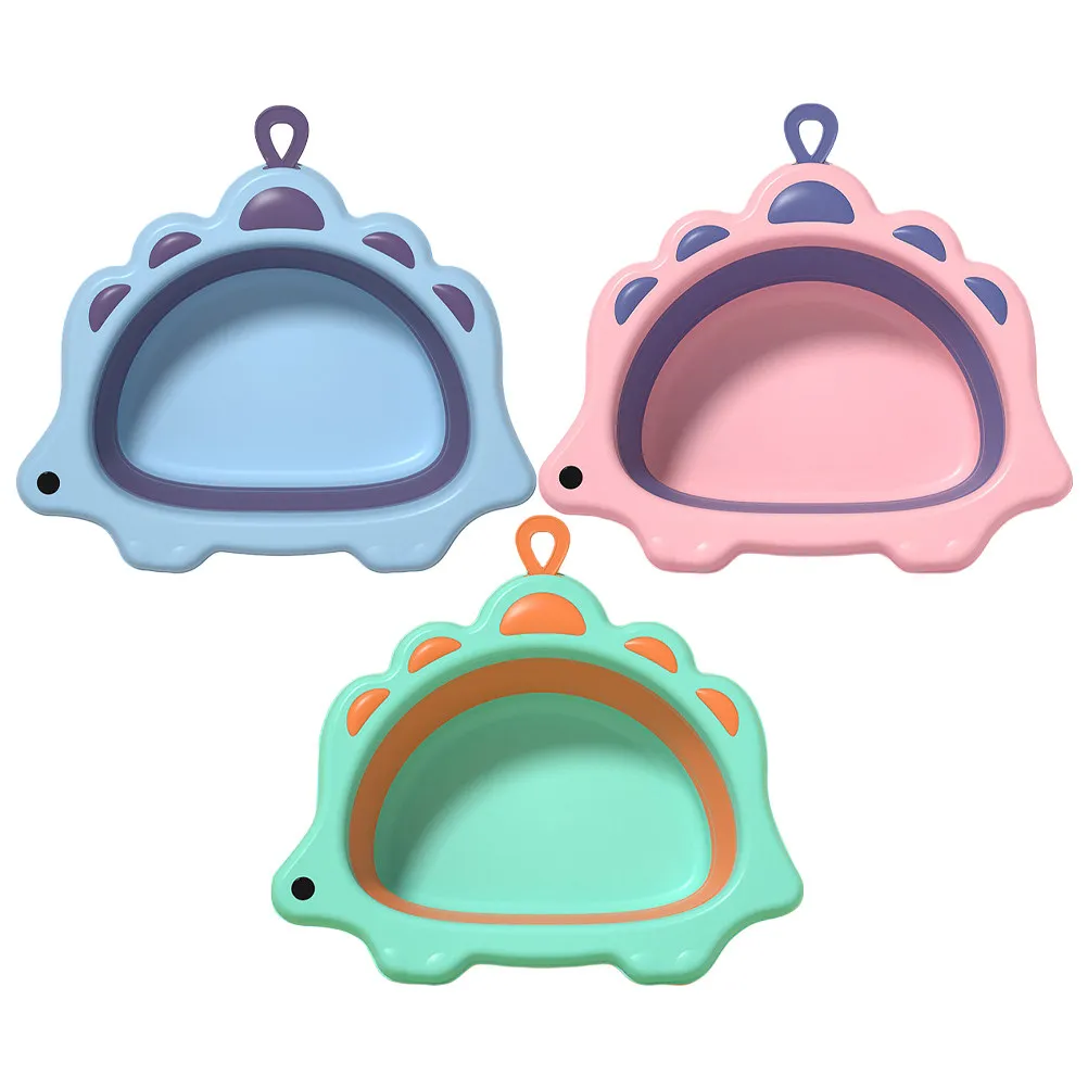 

3pcs Baby Washing Basin Portable Foldable Cartoon Washbasin Thickened Household Bathtub Newborn Face Washing Tub Hanging