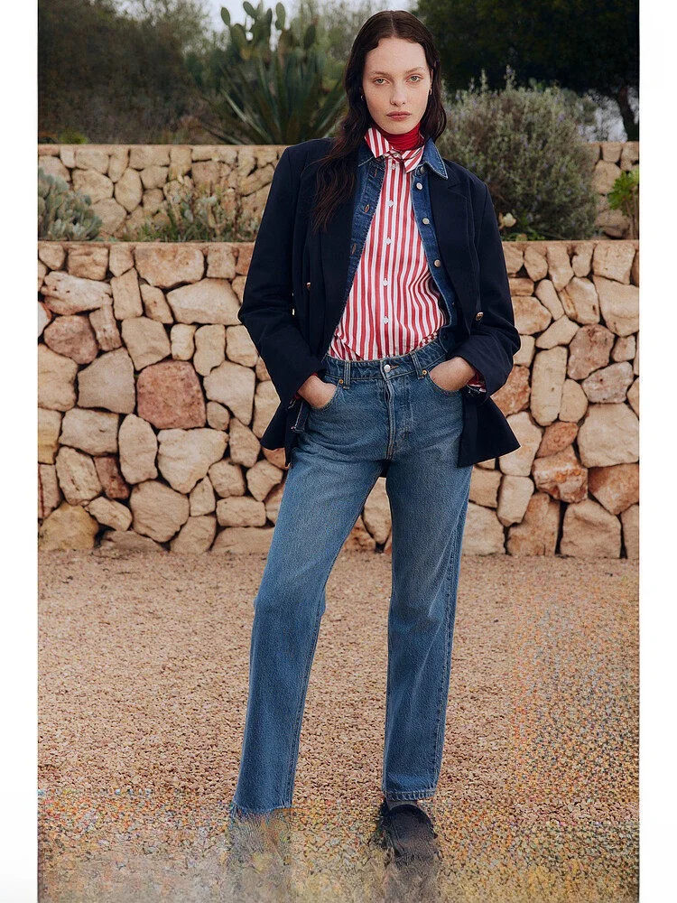 

Прямые джинсы с высокой талией для женщин, зимние длинные брюки с высокой талией, удобные прямые брюки от H&M