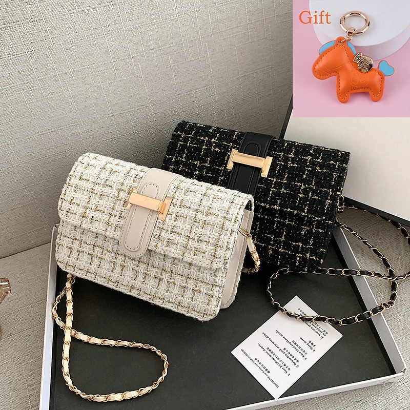 

Модная простая шерстяная маленькая квадратная сумка с металлической пряжкой для женщин, высококачественная сумка через плечо, повседневная сумка-кроссбоди