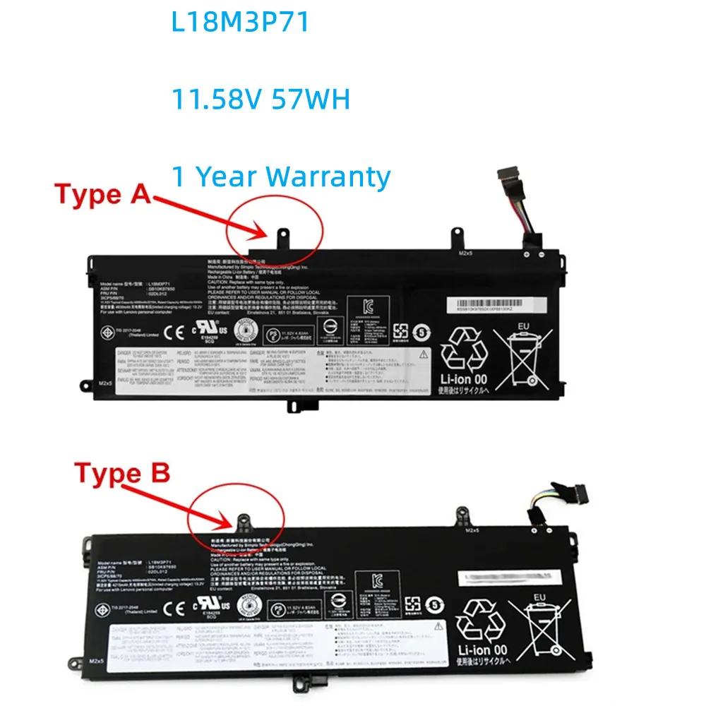 

L18M3P71 Laptop Battery For Lenovo ThinkPad T590 P53S ThinkPad T15 P15s Gen 1 2 L18L3P71 L18S3P71 L20D3P71 TP00104C