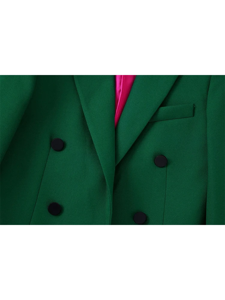 Women\'s Trouser Suit Green Blazer Pant Suits Autumn Women\'s Formal Outfits Office Lady Pants Sets Double Breasted Solid  Blazer