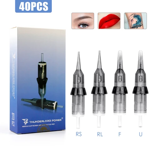 Cartucho de aguja de tatuaje desechable, aguja de maquillaje permanente esterilizada de 0,16/0,18/0,25/0,3mm para máquina de tatuaje, suministros de pluma, 40 Uds.