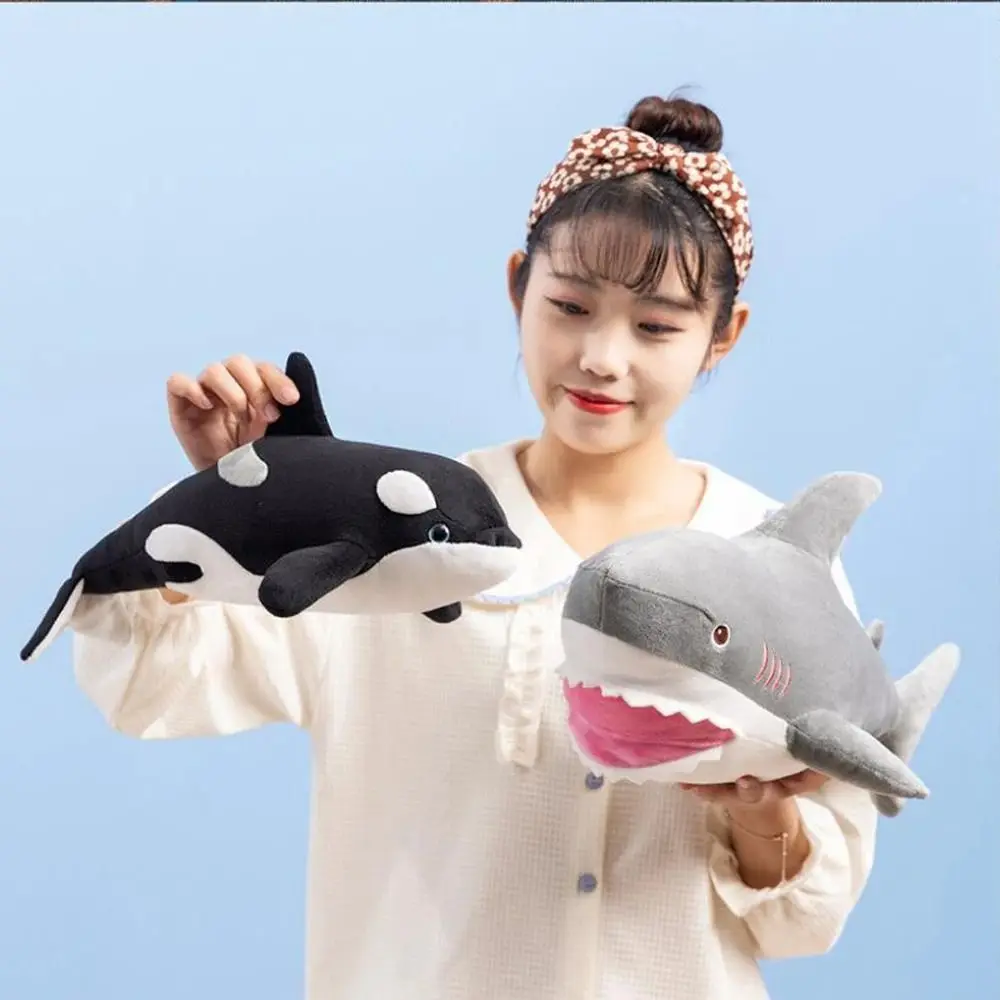 Animal dos desenhos animados simulado assassino baleia bonecas pp algodão coleção grande tubarão branco brinquedos de pelúcia 40cm kawaii animais travesseiro de pelúcia