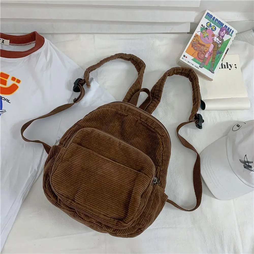 Teenager Solid Color Corduroy Backpack Rucksack Simple School Bags Small Soulder Bag Student Bookbags College