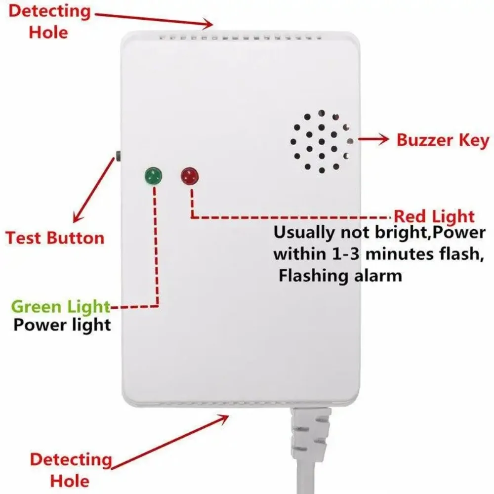 Prático 220v sensor de alarme de gás combustível plugue da ue branco envenenamento sensor de gás aviso alarme testador para segurança em casa