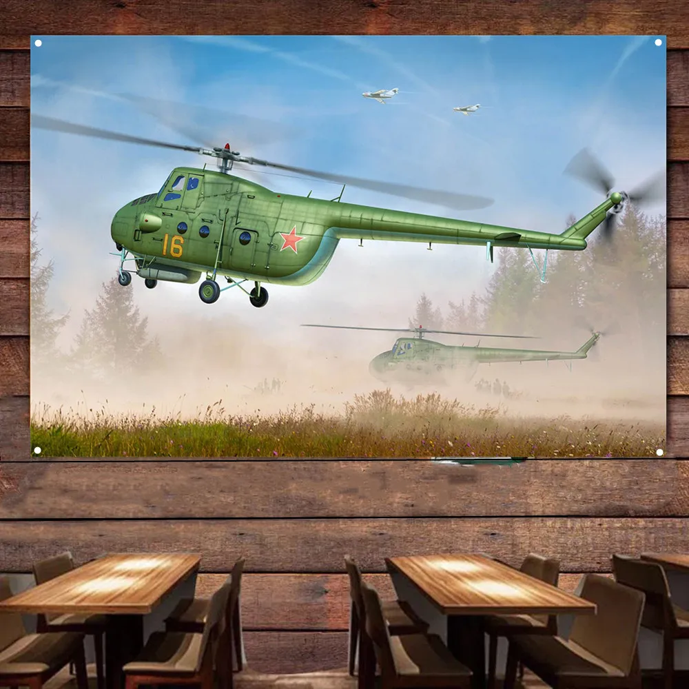 Mi-4A Hound Transport Helicopter Wall Art Flag - Aviation Military Art Posters Wall Decor Banner - Best Gift for Army Fans