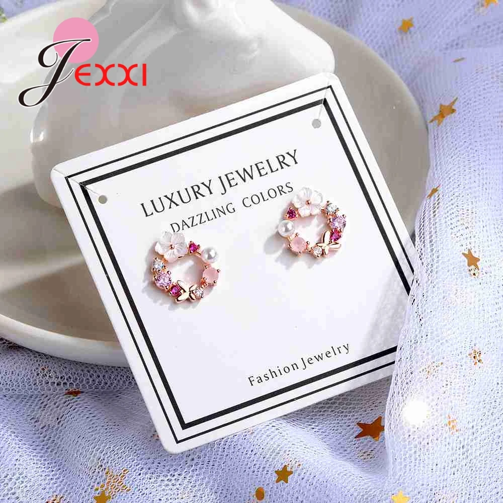 Real 925 Pure Sterling Silver Cubic Zirconia Unique Heart Style Circle Earrings For Women Female Lively Party Accessories