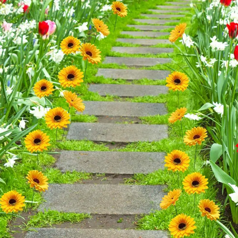

Sunflower Garden Stakes Metal Spring Decor Sunflower Yard Stakes 5X Lawn Ornaments Yard Art Flower Stick Garden Decor For Yard