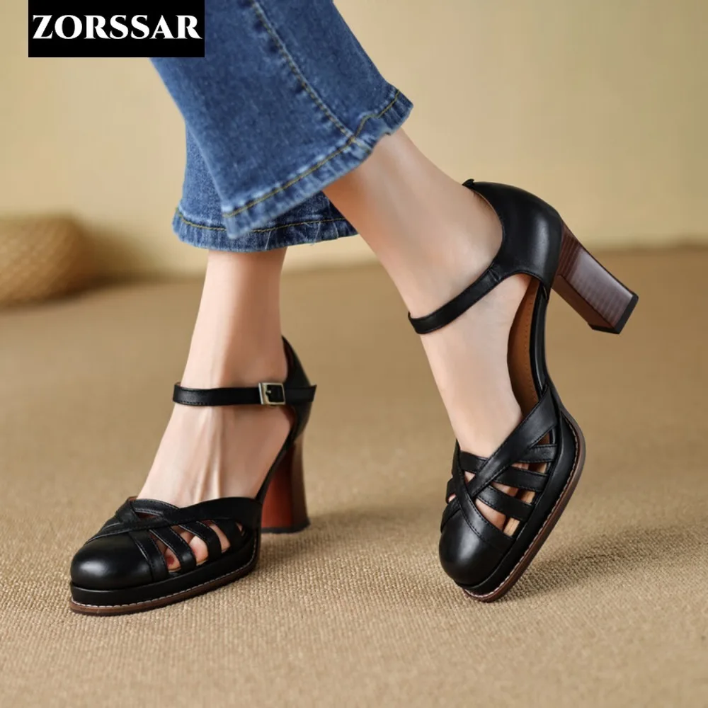 Women\'s High Heel Baotou Sandals 2024 Summer New Woman Slingback Office Ladies Shoes Sandal Slip on Woman Pumps Sandalias Mujer