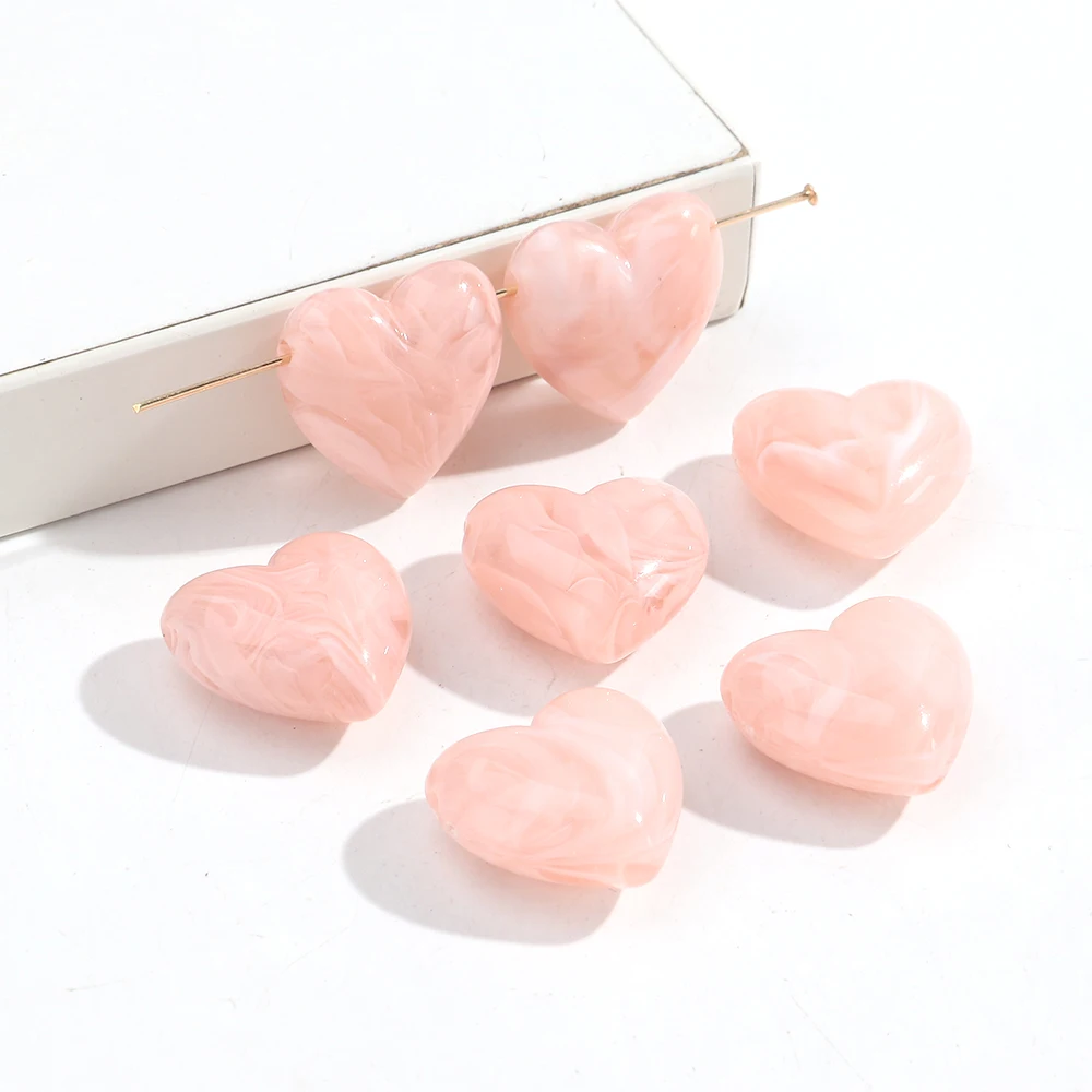 15 stks/partij Marmering Kleurrijke Acryl Hart Perzik Kralen Leuke Liefde Losse Spacer Bead DIY Armbanden Ketting Sieraden Accessoires