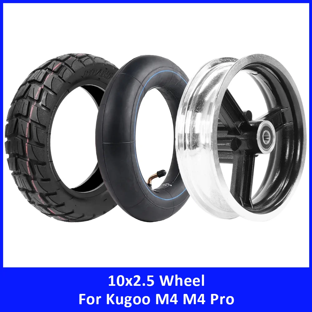 

10 Inch Aluminum Alloy Front Wheel Hub Tire Tube Kit for Kugoo M4 M4 Pro 80/65-6 Tyre 10x2.50 Inner Tube Outer Tyre Accessories