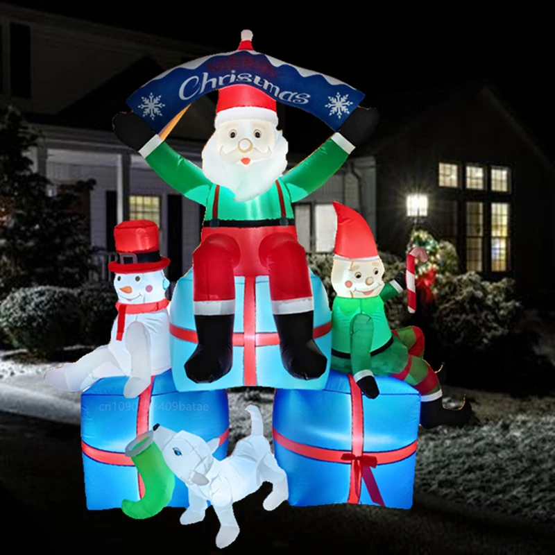 2.1M Christmas inflatable Christmas combination decoration, built-in LED lights, Christmas outdoor courtyard atmosphere decorati