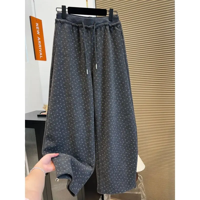 

plus Size 300 Pou Floral Wide Leg Pants Men Women Winter Fce Lined Thiened Elastic Waist Casual Long Trousers