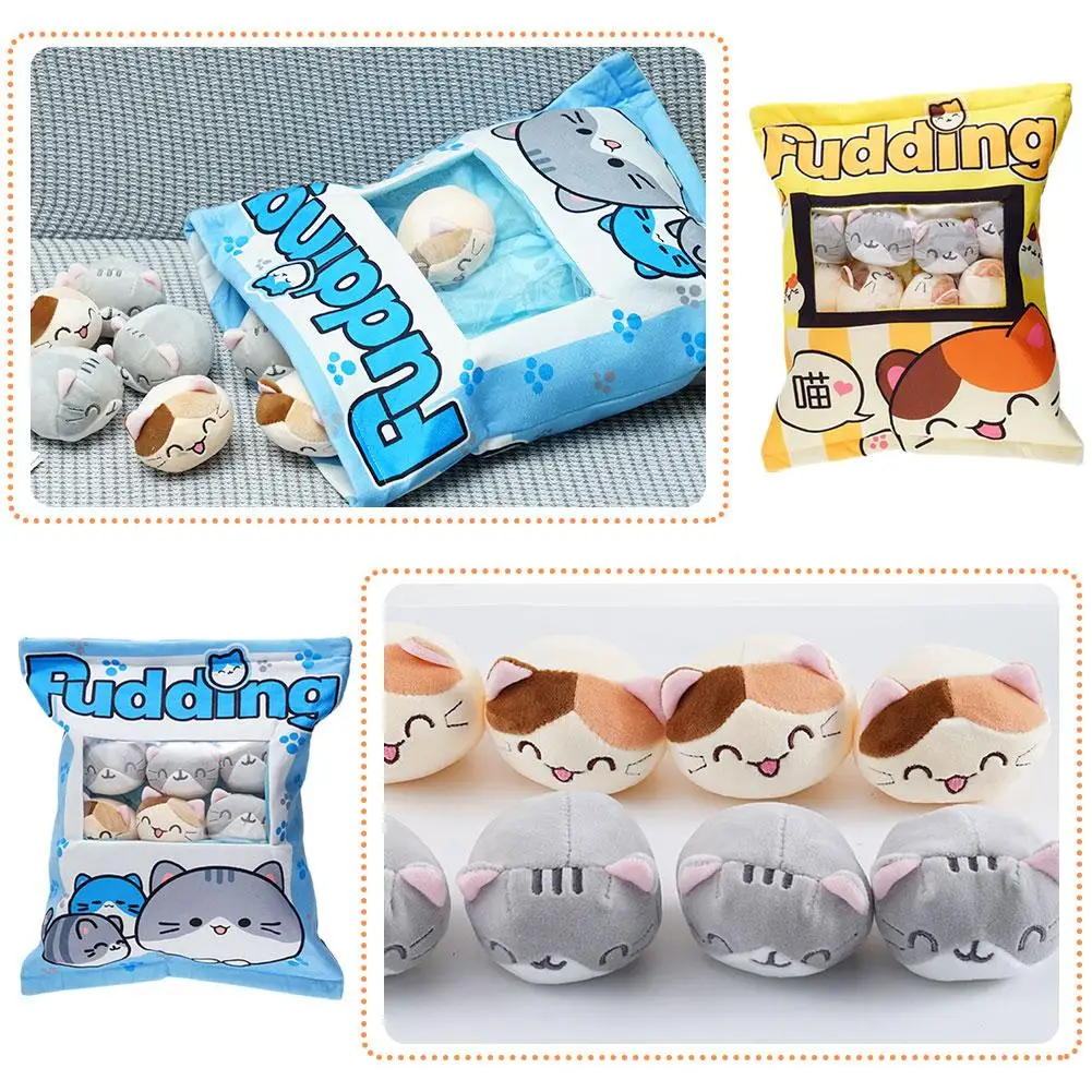 Cute Cat Snack Pillow Pudding Bag Food Toy Mini Animals Balls Yellow Cat Snack Zipper Bag Decor Pillow Cushion Girls