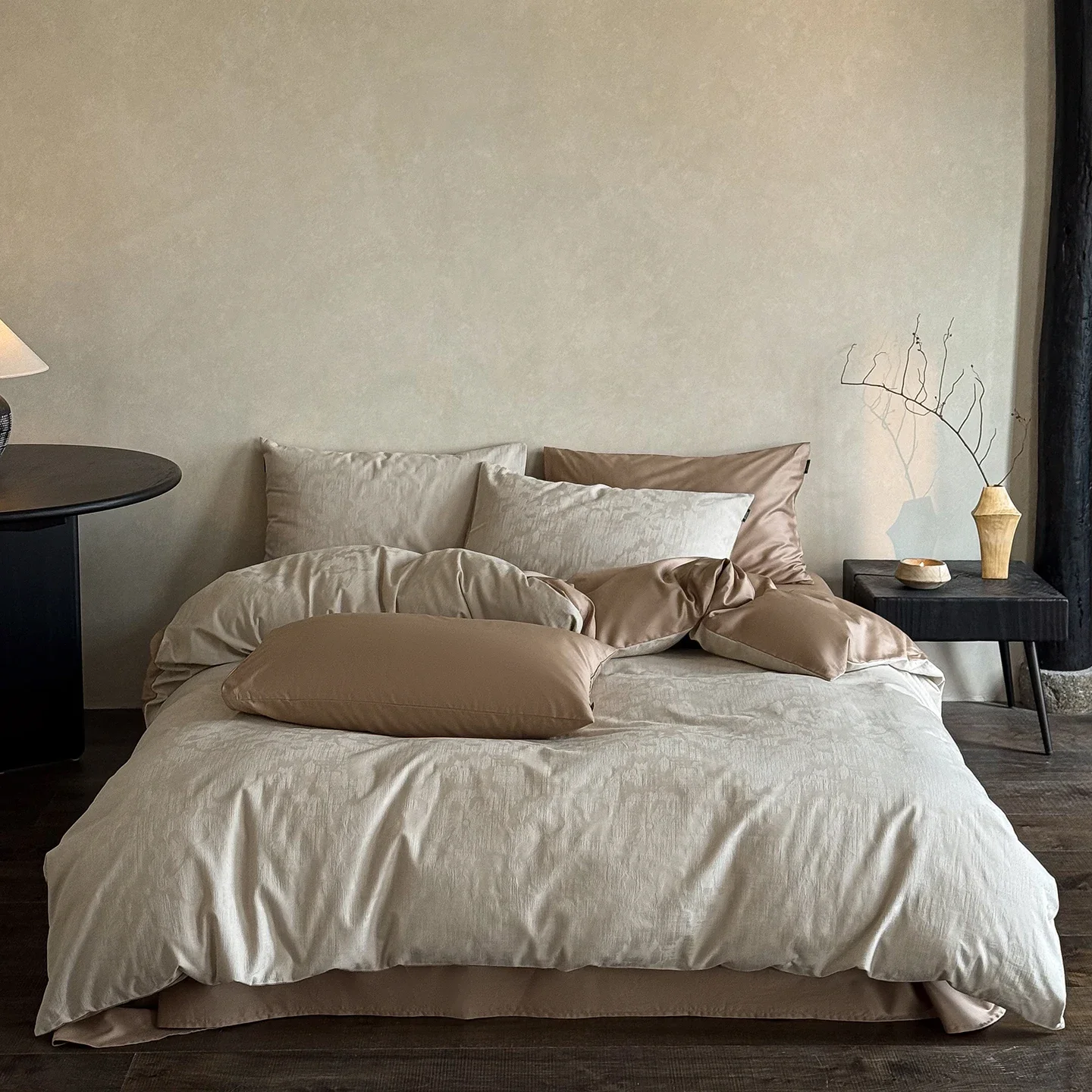 High-end Simple Solid 100S Satin Bedding Set Silky Comfortable All Cotton Jacquard Duvet Cover Luxury Skin-friendly Quilt Cover
