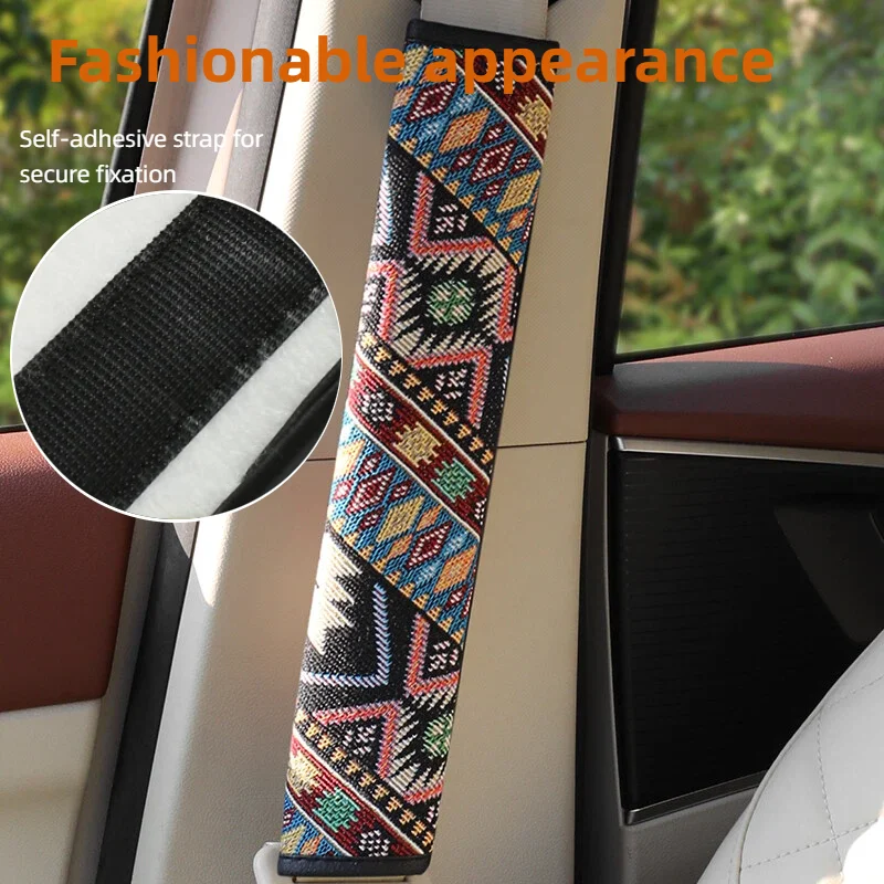 Bohemian-Stil Leinen-Autositzgurt-Schulterpolster, Erhältlich in 30cm oder 50cm, Geeignet für Alle Jahreszeiten, Einfach zu Installieren – Detail 4