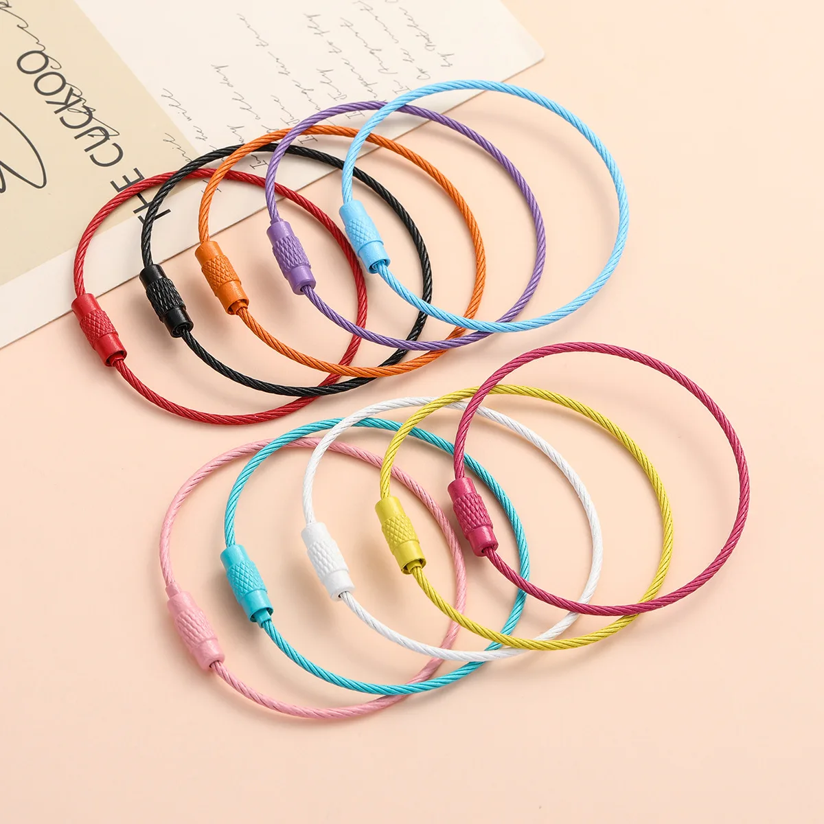 1.5mm 150mm Rubber Coated Wire Key Ring 10-30pcs Cable Loop Screw Lock Keychain for DIY Handmade Key Charm Making Supplies