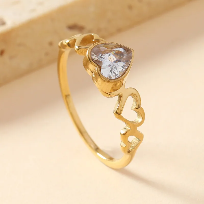 Stainless Steel Heart Ring For Women Luxury Style Female Fashion Finger Jewelry Accessories