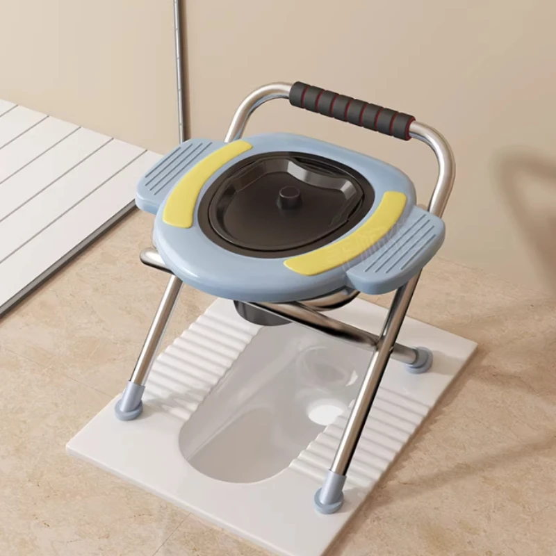 

Shower Chairs, Foldable Squat Toilet Seat Riser, Stainless Steel Commode Mobile Toilet Portable Bathroom Stool for Elderly Care