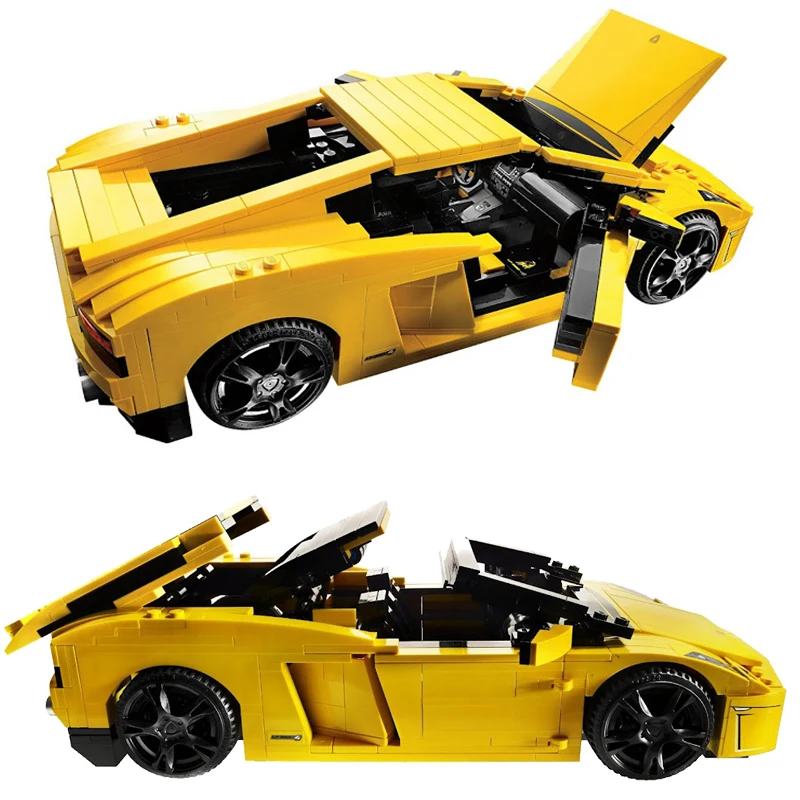 Bloques de construcción para niños, juguete de ladrillos para armar coche deportivo Gallardo LP 560, serie City Yellow, ideal para regalo, código 741, compatible con 8169 piezas