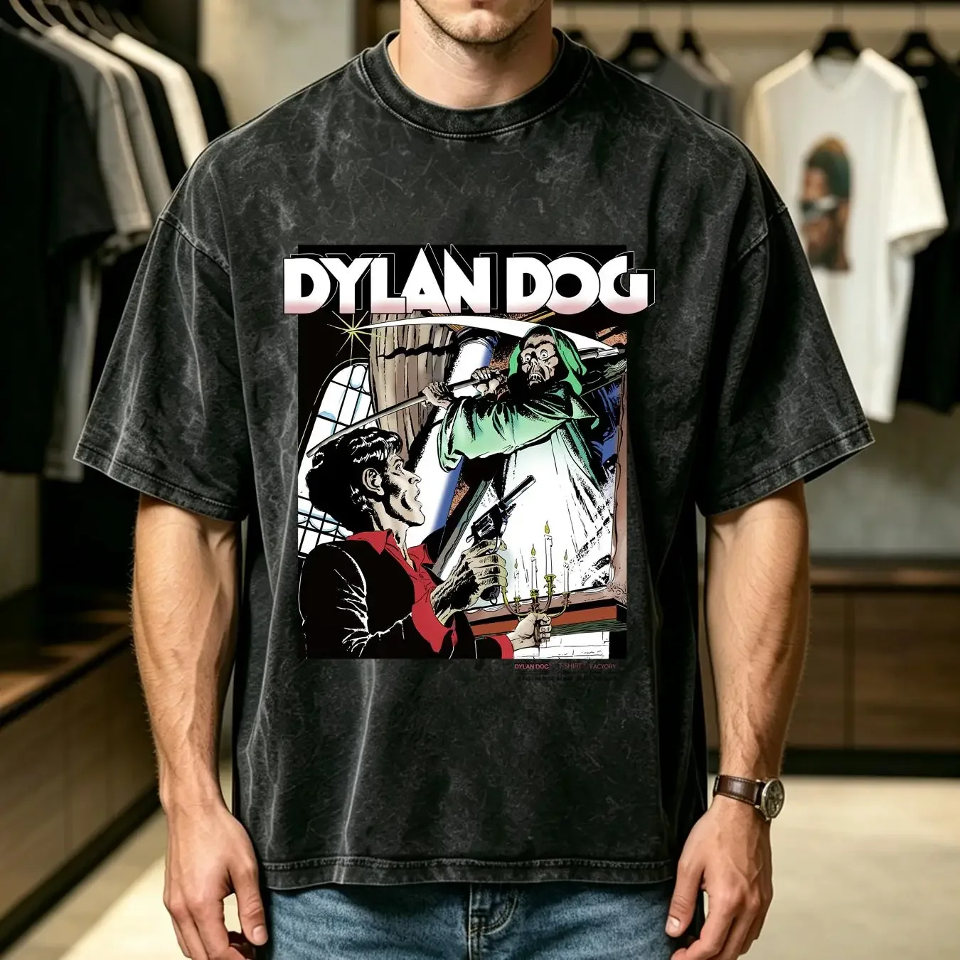 washed T Shirt Vintage 1991 Dylan Dog 90s 1990s Italian Horror Comics vintage Washed Versatile Slightly streetwear Stretched