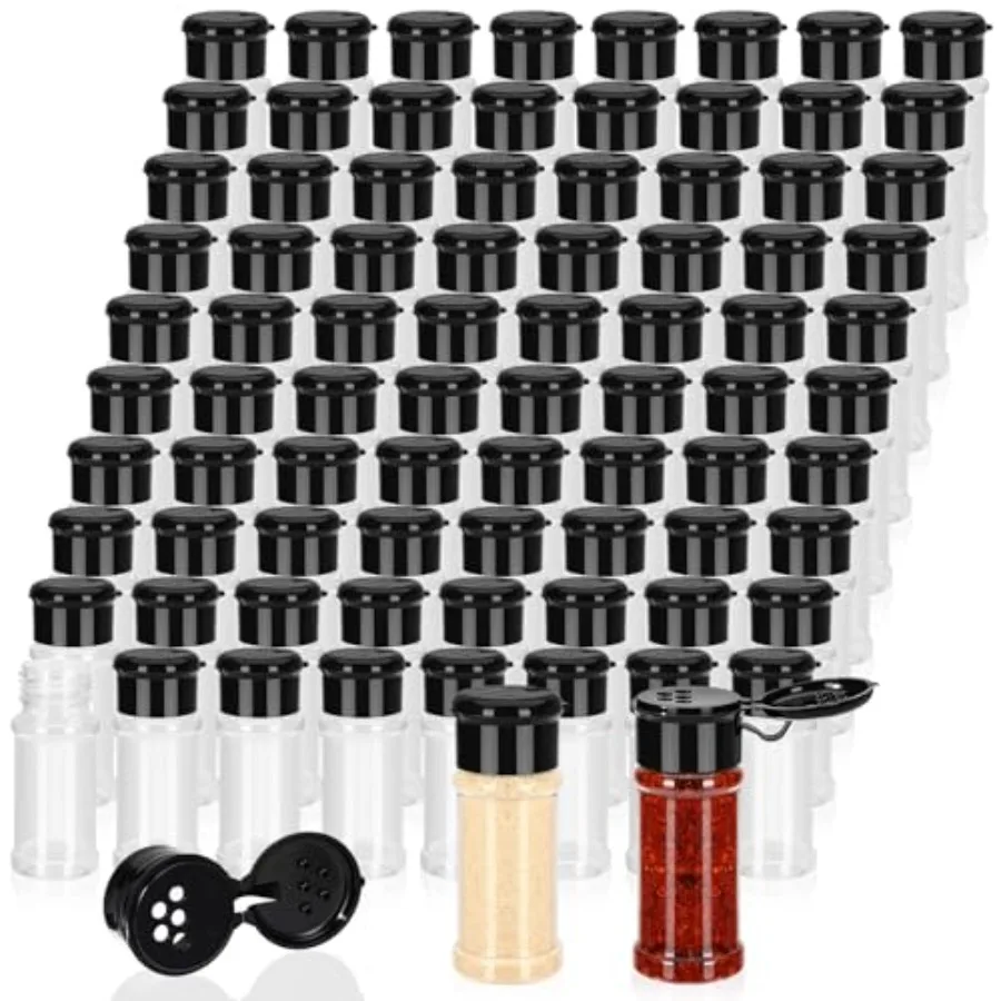 

100 Pcs Plastic Spice Bottles Spice Jars with Cap Seasoning Jars Shaker 2 Oz/ 60ml Clear Bottle Containers with Shaker Lids for