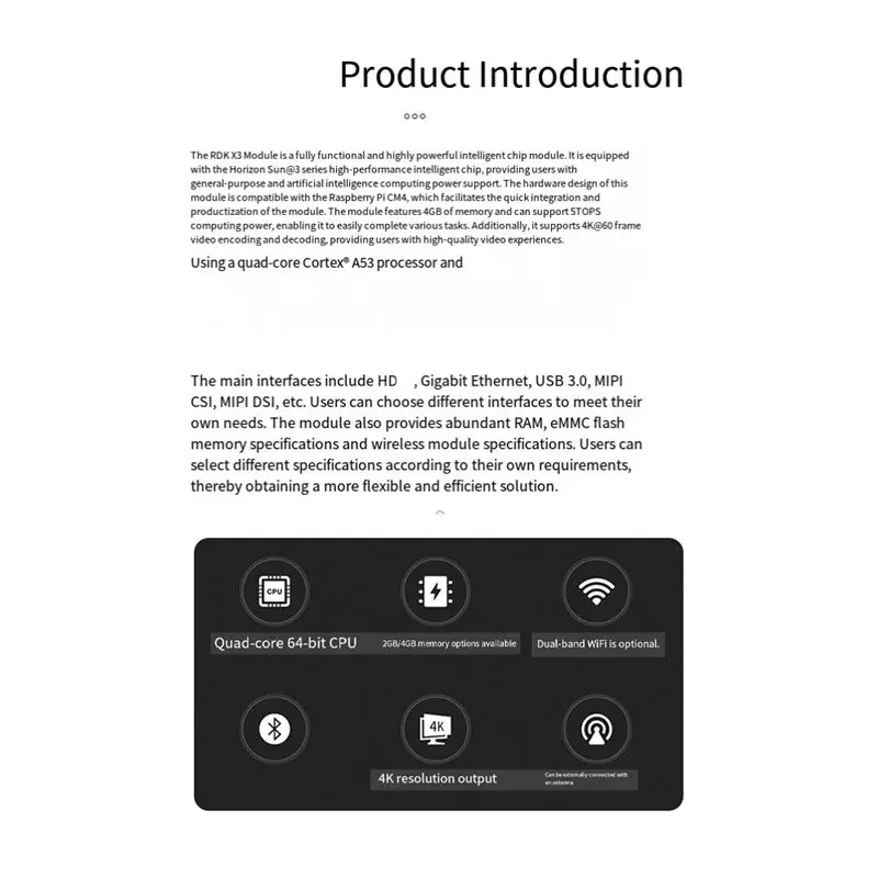 

【РЕКОМЕНДУЕМ】Совместимый с Raspberry Pi CM4 модуль Horizon Sunrise X3 RDK X3 AI Smart Module для приложений в сфере периферийного ИИ и робототехники 0020
