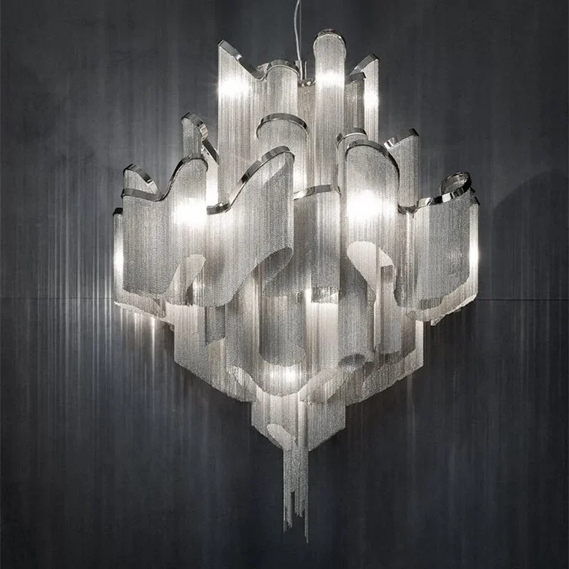 

Post-modern Tassel Aluminum LED Chandeliers Luxury Creative Chain Hanging Lamps Villa Restaurant Art Club Decor Lighting
